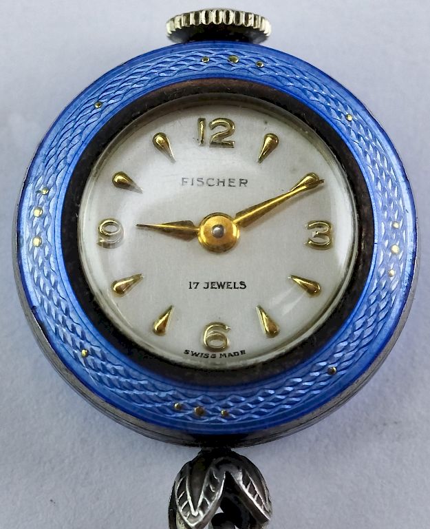 Appraisal: Sterling Silver Working Enamel Swiss Pendant Watch Fine vintage enamel