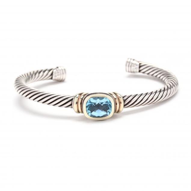 Appraisal: SILVER GOLD AND TOPAZ NOBLESSE CABLE CUFF BRACELET DAVID YURMAN