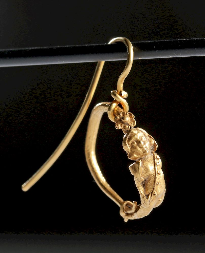 Appraisal: Roman K Gold Earring with Eros Roman Imperial Period ca