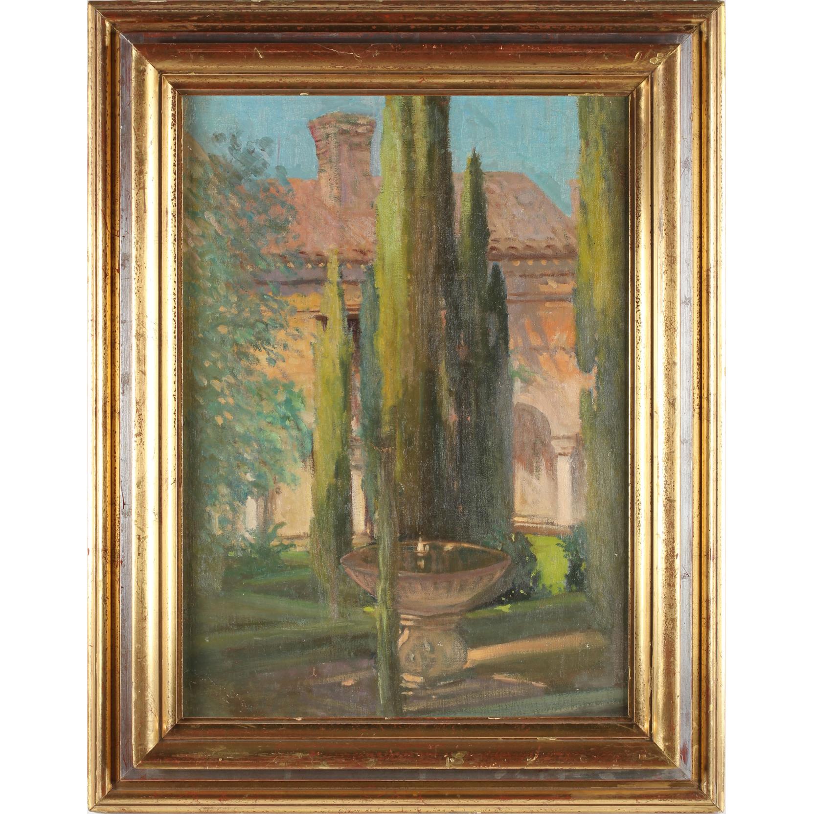 Appraisal: Harold Latham Br - Courtyard Fountain oil on canvas on