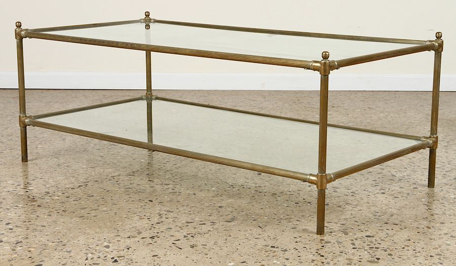 Appraisal: BRASS GLASS TWO TIER COFFEE TABLE C A brass and