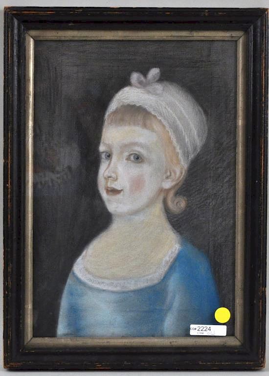 Appraisal: Folk Art Pastel of Young Girl in Cap verso Portrait