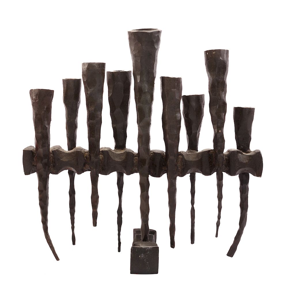 Appraisal: Attributed David Palumbo Brutalist Iron Menorah American - Forged iron