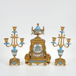 Appraisal: Sevres style bronze mounted th c hand painted bleu celeste