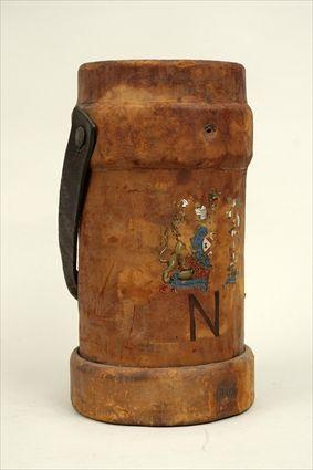 Appraisal: English Leather Powder Charge Bucket x in