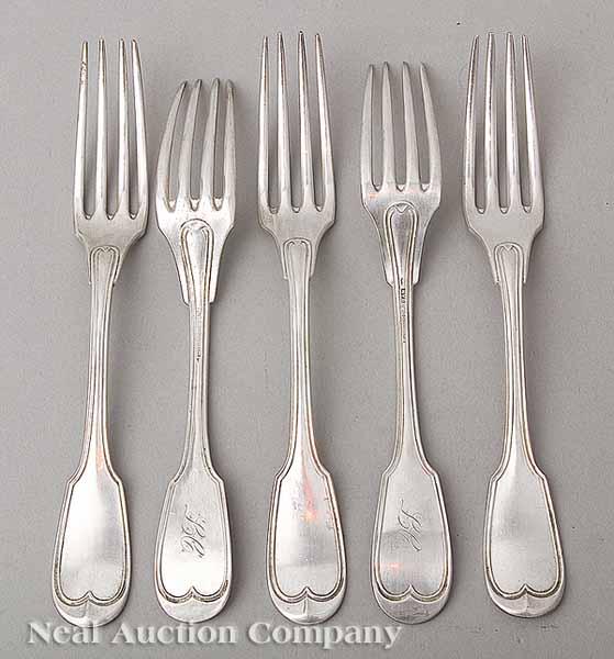 Appraisal: Five Hyde and Goodrich Coin Silver Dinner Forks New Orleans