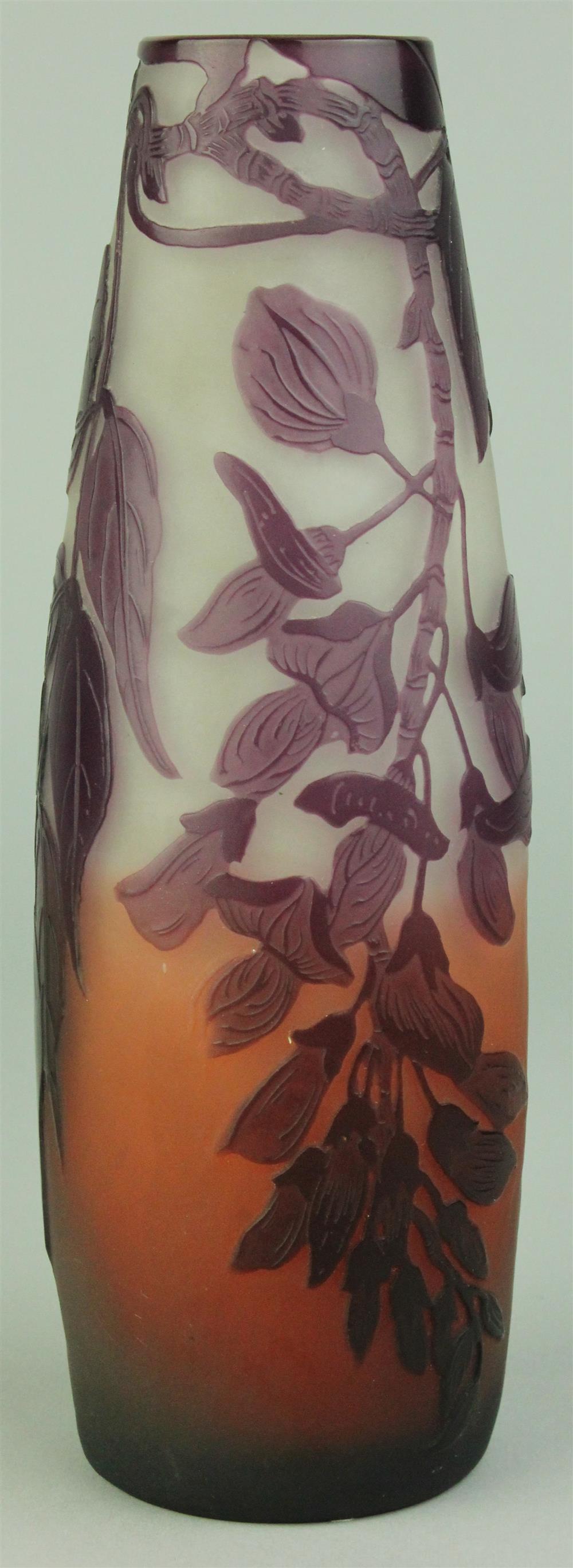 Appraisal: GALLE CAMEO GLASS VASE DECORATED WITH WISTERIA signed in cameo