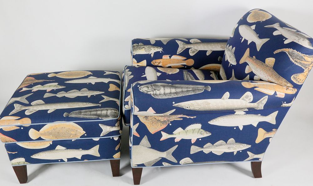 Appraisal: Five Star Upholstery Co Fish Pattern Upholstered Club Chair and