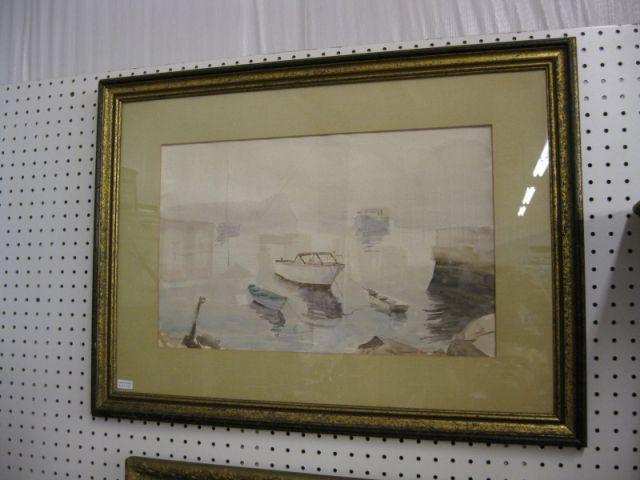 Appraisal: Taddaus Klodwich Watercolor anchored boats in harbor image area x