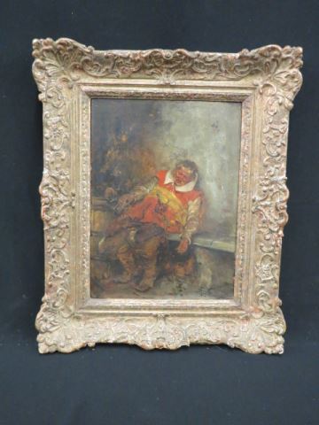 Appraisal: Early Dutch Oil on Panel Cavalier at rest seated on