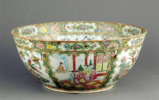 Appraisal: Chinese Export porcelain punch bowl mid th centuryrose medallion decorated