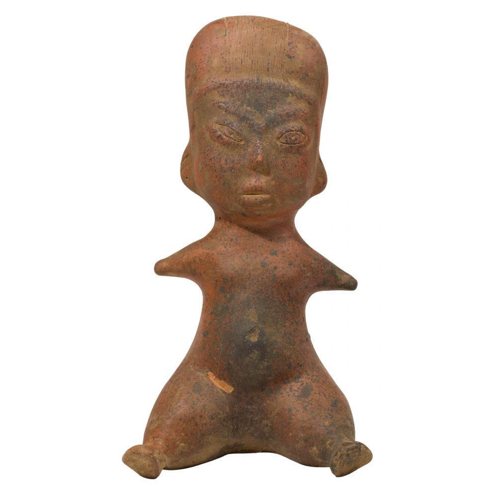 Appraisal: PRE-COLUMBIAN TLATILCO POTTERY FIGURINESeated hollow-bodied having a vent hole to