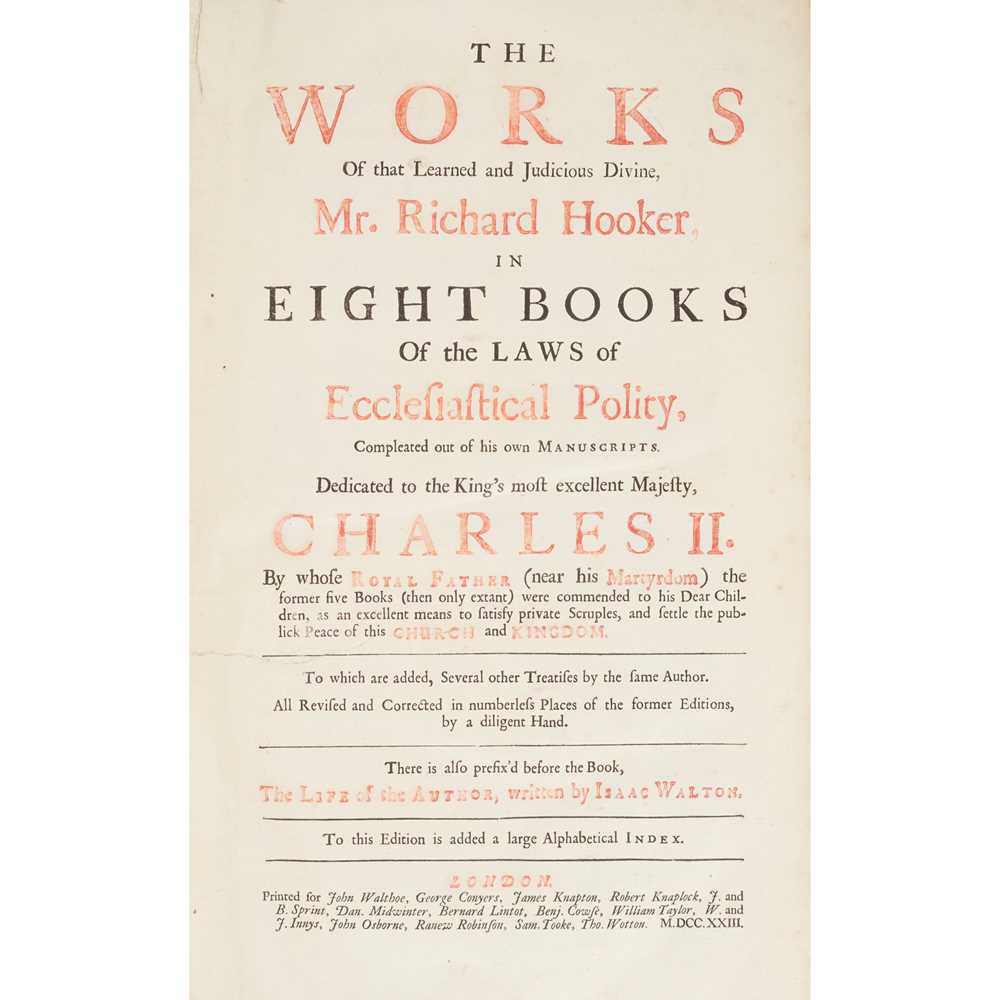 Appraisal: HOOKER RICHARD OF THE LAWES OF ECCLESIASTICAL POLITIE London imprinted