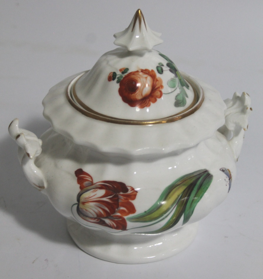 Appraisal: A thC porcelain sucrier the inverted bellied body hand painted