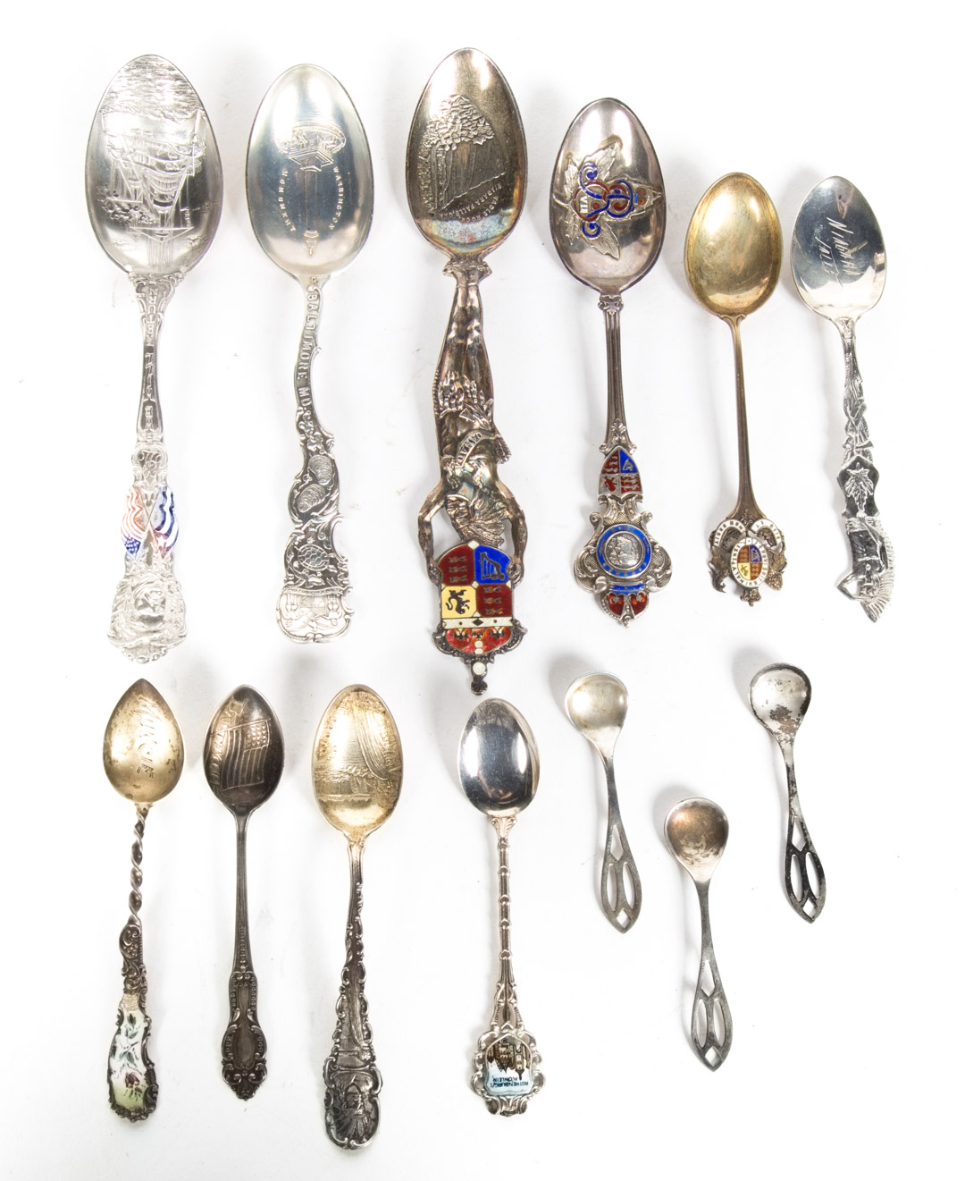 Appraisal: Group of sterling silver souvenir spoons comprising nine souvenir spoons