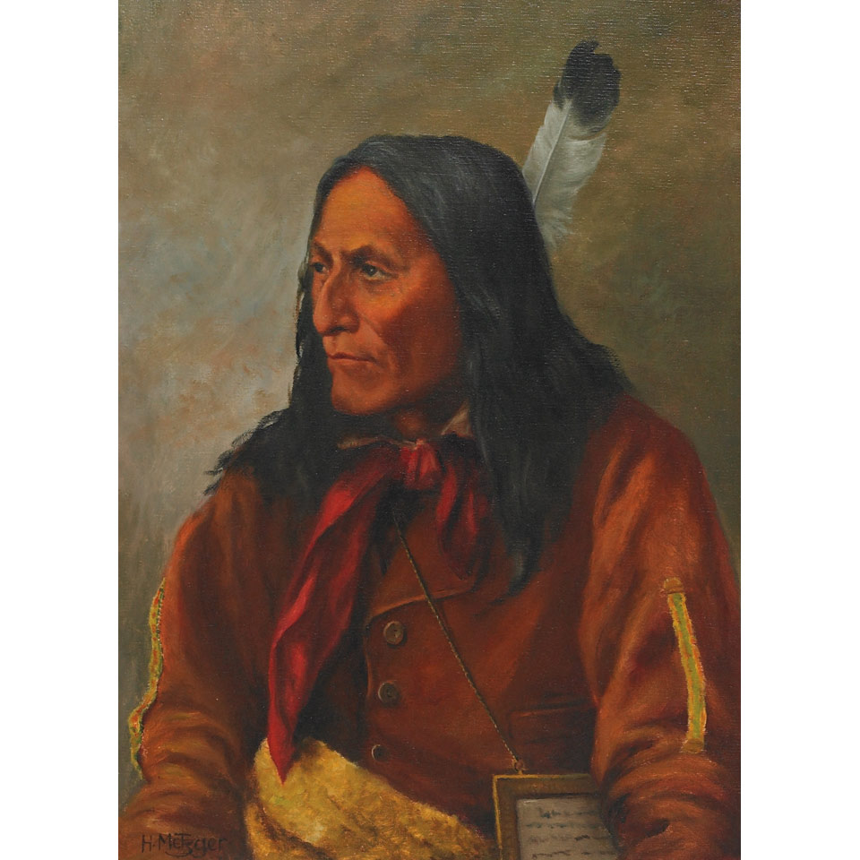 Appraisal: FATHER HENRY METZGER CHIEF CROWFOOT BLACKFOOT oil on canvas signed