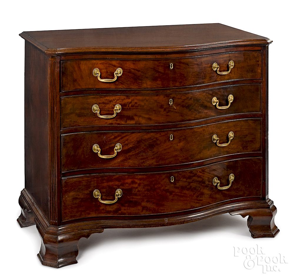 Appraisal: Philadelphia Chippendale mahogany serpentine chest Exclusive on Bidsquare Philadelphia Chippendale