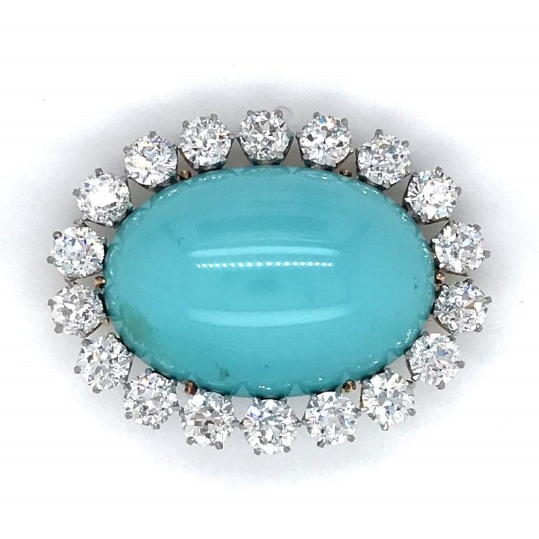 Appraisal: Ct Diamond Turquoise Pin Ct Diamond Turquoise Pin Mounted with