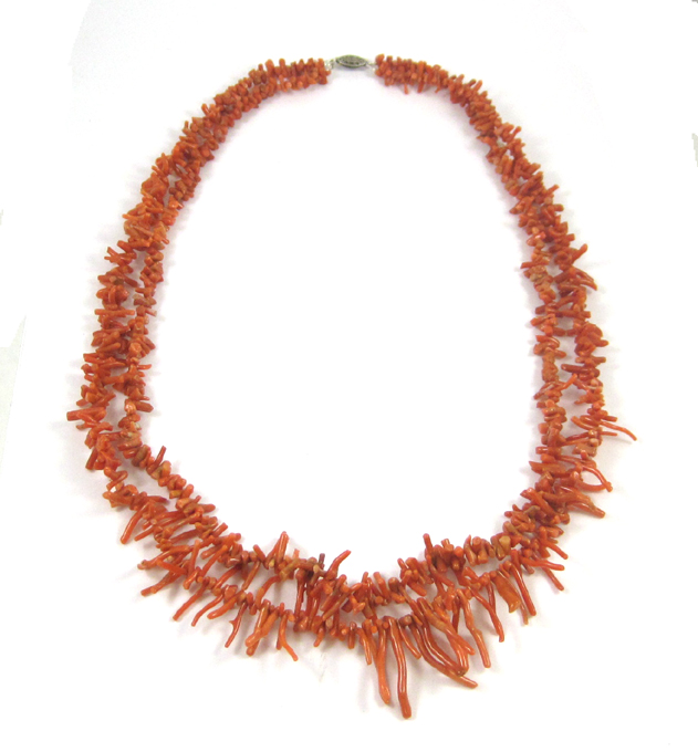 Appraisal: DOUBLE STRAND BRANCH CORAL NECKLACE measuring inches in length with