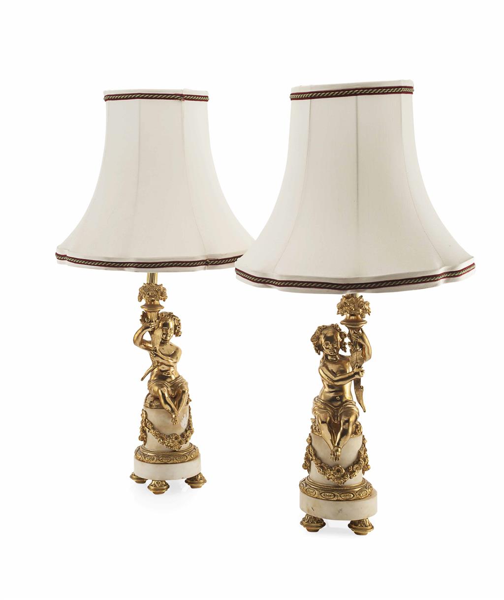 Appraisal: PAIR OF FRENCH GILT METAL AND MARBLE TABLE LAMPS TH