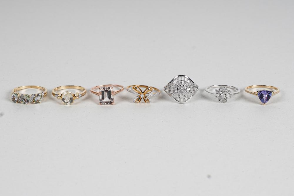 Appraisal: SEVEN ASSORTED KARAT DIAMOND RINGSone ring containing total carats of