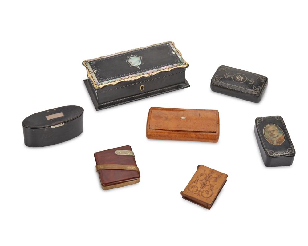 Appraisal: Seven diminutive boxes Late th th Century Comprising four papier-m