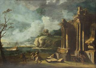 Appraisal: ANONYMOUS th century Roman Ruins Oil on canvas H x