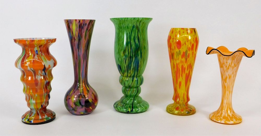 Appraisal: PC Welz Ruckl Rainbow Bohemian Art Glass Vases Bohemia th