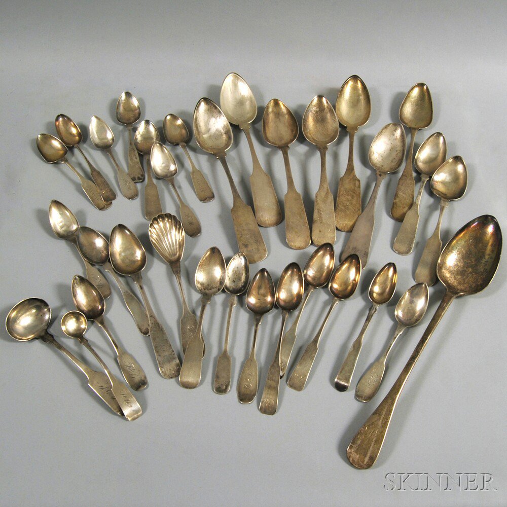 Appraisal: Approximately Thirty Mostly Coin Silver Spoons mostly tea and serving