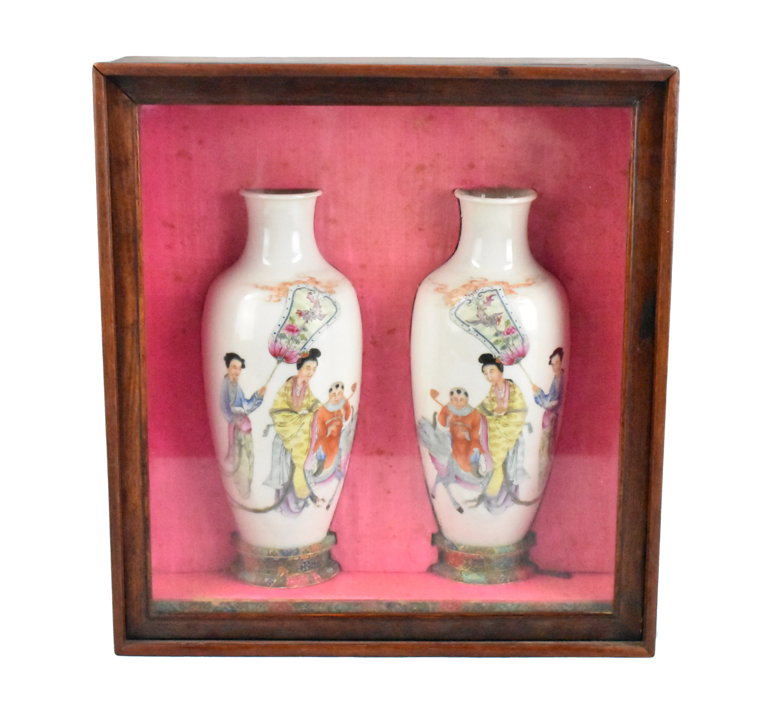 Appraisal: A pair of Chinese enameled figure vases within a window