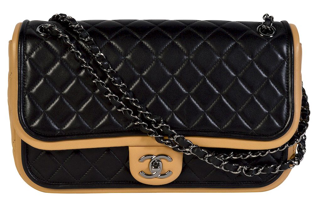 Appraisal: Classic CHANEL Two Toned Calfskin Leather Flap Bag Chanel classic