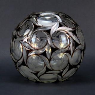 Appraisal: Vintage Art Deco Eggplant Overlay Cut to Clear Globe Vase