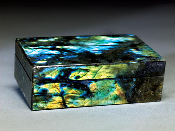 Appraisal: LABRADORITE BOX WITH BRILLIANT BLUE FLASHES Madagascar Handcrafted in Italy