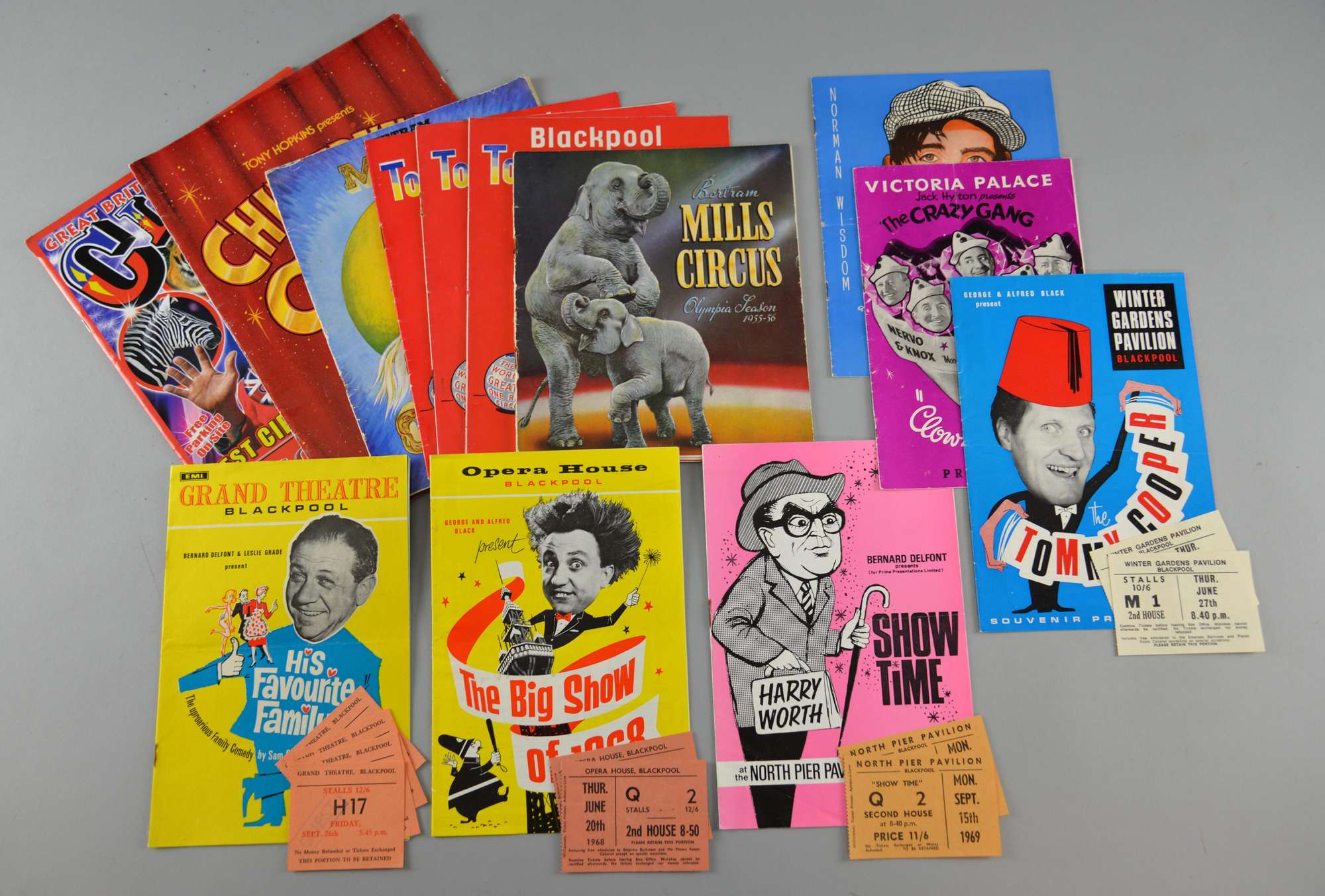 Appraisal: Collection of programmes many with tickets including Tommy Cooper Norman