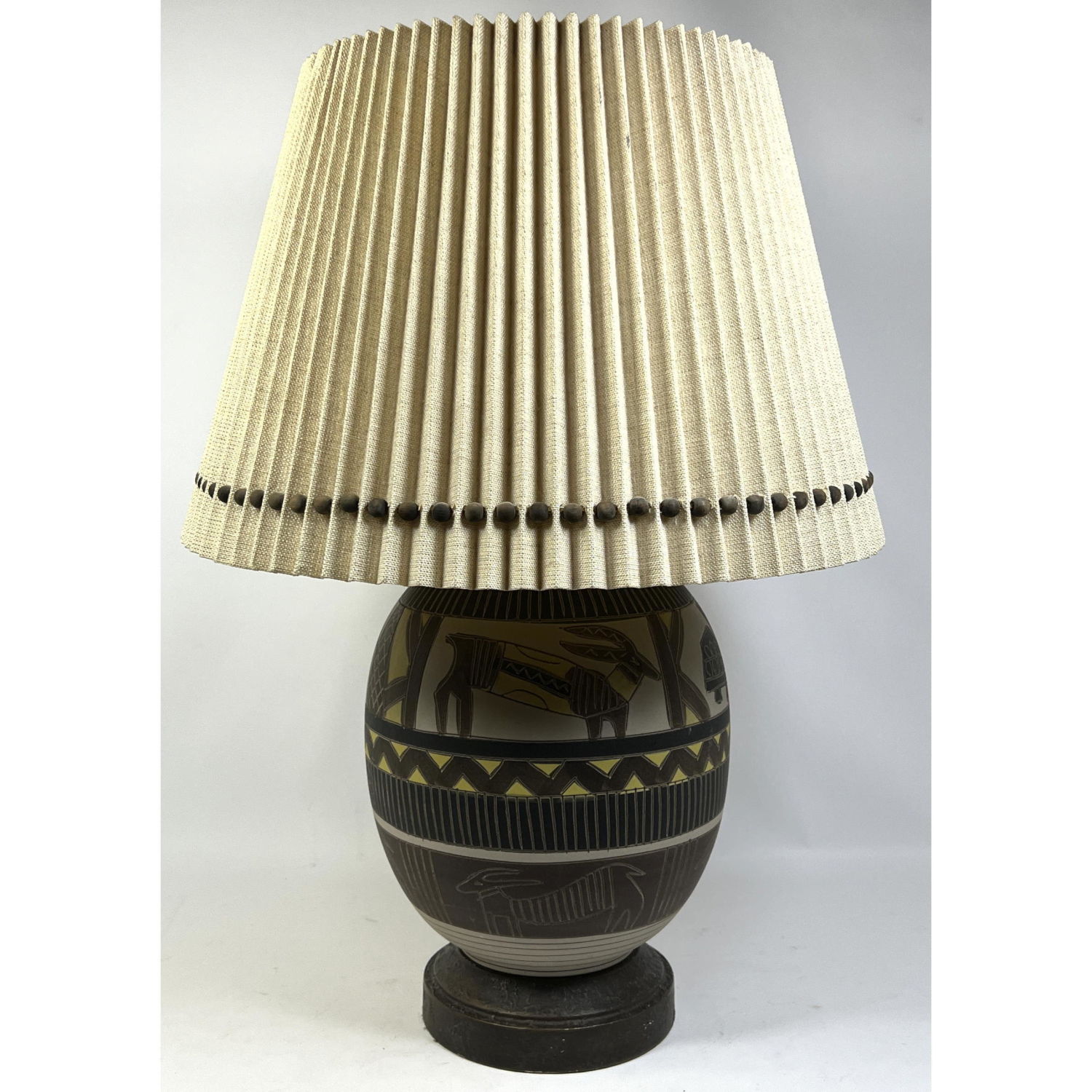 Appraisal: Mid Century Modern Pottery Table Lamp African graphic design Dimensions