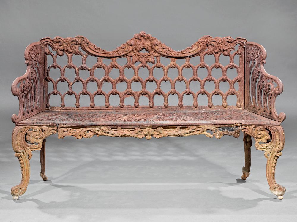 Appraisal: American Cast Iron Gothic Pattern Garden Settee th c acanthine