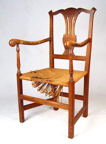 Appraisal: TH C CHIPPENDALE STYLE PEGGED ARM CHAIR Finish and rush