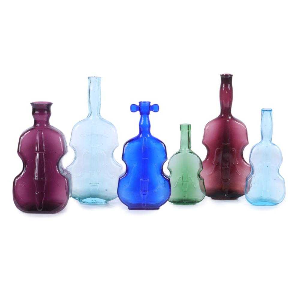 Appraisal: ANTIQUE MULTICOLOR AMERICAN COLOR GLASS VIOLIN BOTTLES PC GROUP H