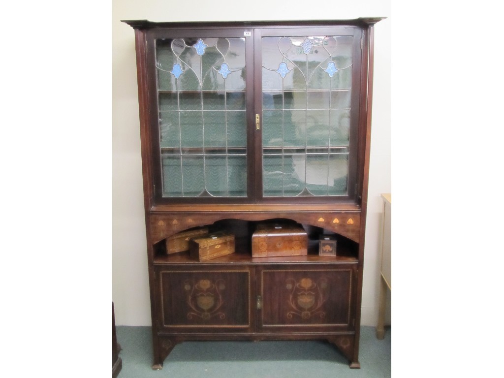 Appraisal: Art Nouveau mahogany inlaid display cabinet