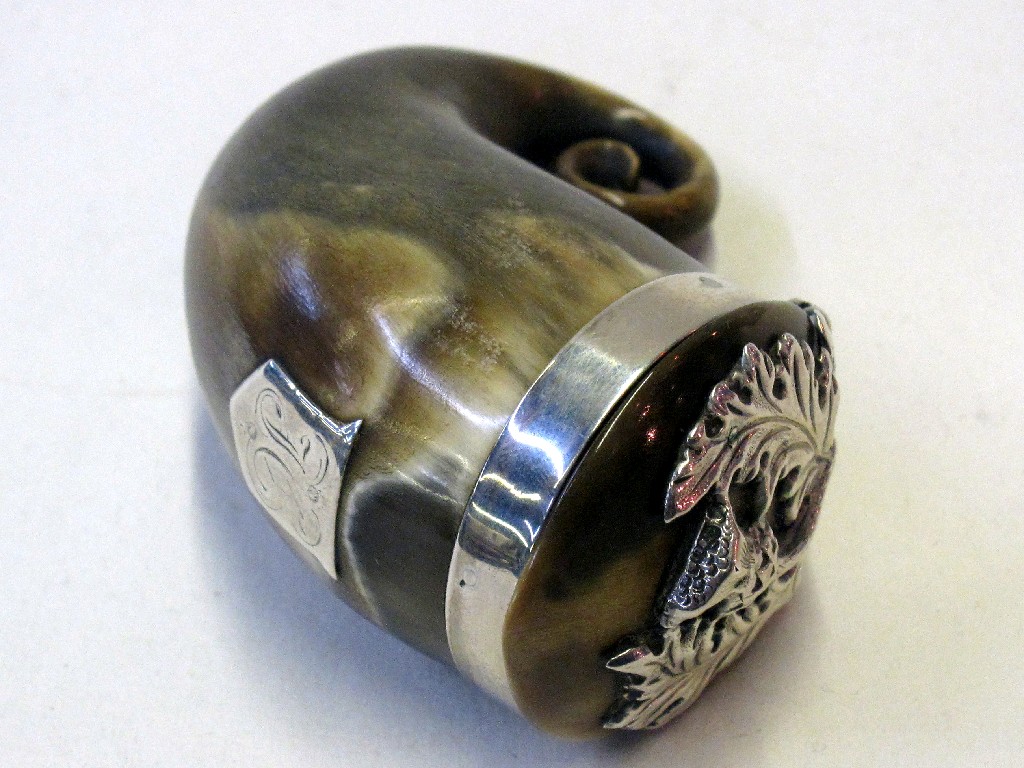 Appraisal: th century Scottish horn snuff mull with applied silver thistle