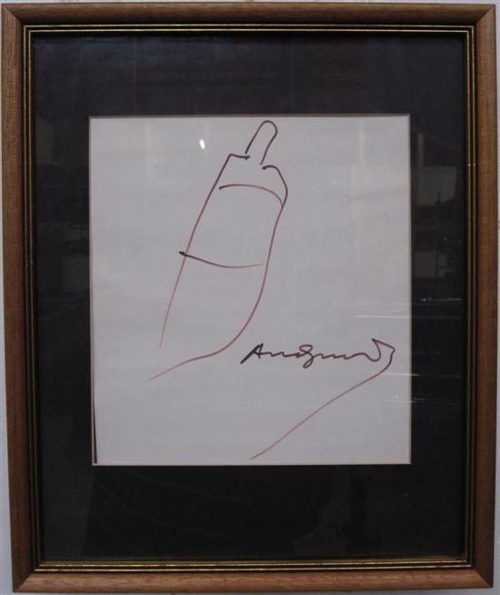 Appraisal: ANDY WARHOL DRAWING Pen and ink on paper Abstract wine