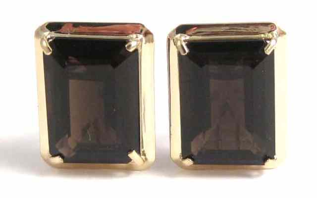 Appraisal: PAIR OF SMOKY QUARTZ EARRINGS each k yellow gold set