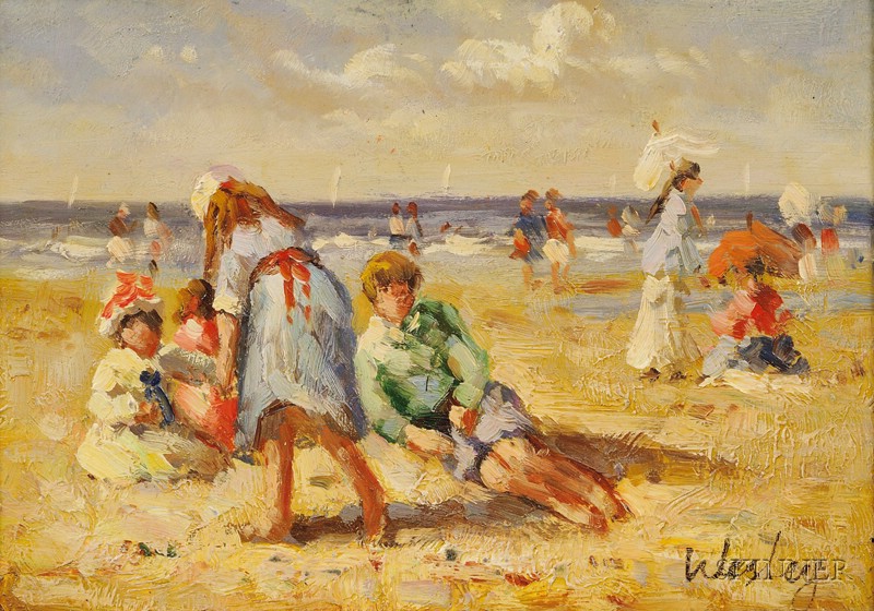 Appraisal: American School th Century At the Beach Signed Wesley in