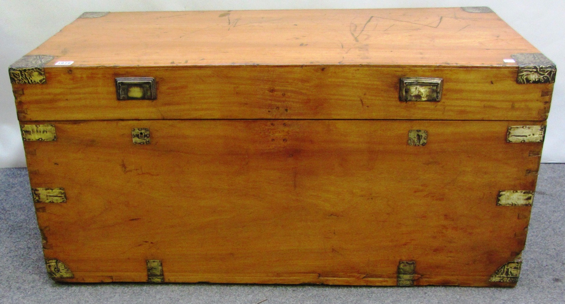 Appraisal: A th century brass bound rectangular camphor wood trunk with