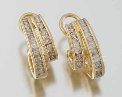 Appraisal: A Pair of Ladies' Diamond Earrings k yellow gold double