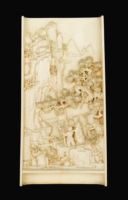 Appraisal: Chinese elephant ivory table screen late th century Of heavy