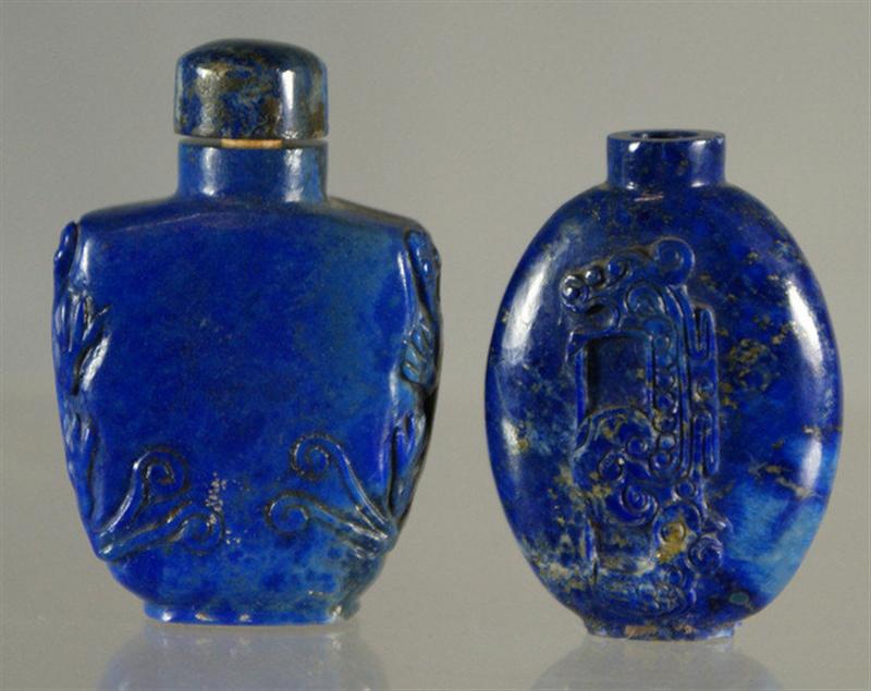 Appraisal: carved lapis lazuli snuff bottles with matching stopper with no