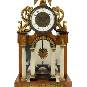 Appraisal: An Austrian French Empire Style Alabaster and Giltwood Portico Clock