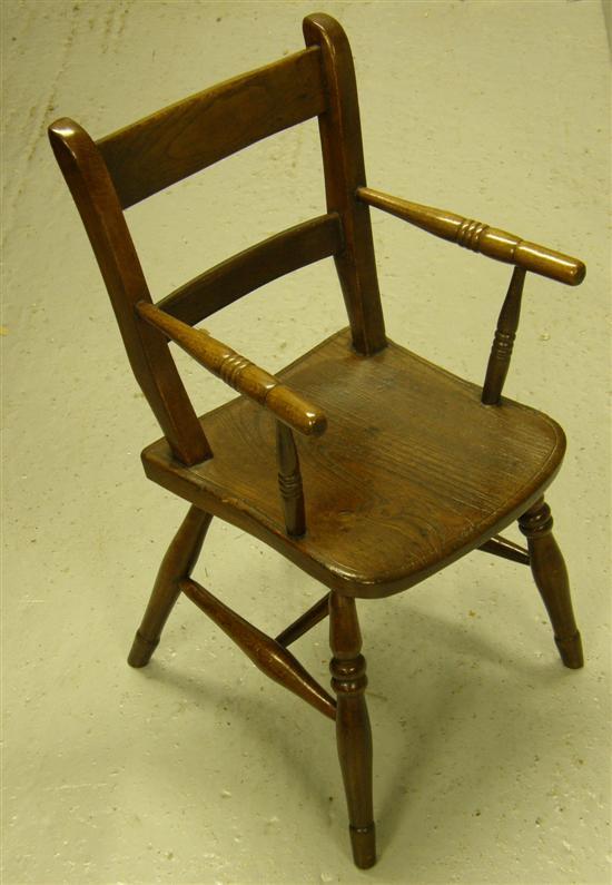 Appraisal: Child's oak bar back armchair th century with turned arms