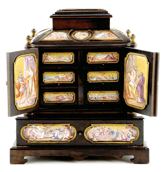 Appraisal: Unique Austrian enamel and brass-mounted jewelry casket late th century